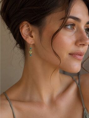 Gold-Tone Green & Blue Crystal Drop Earrings